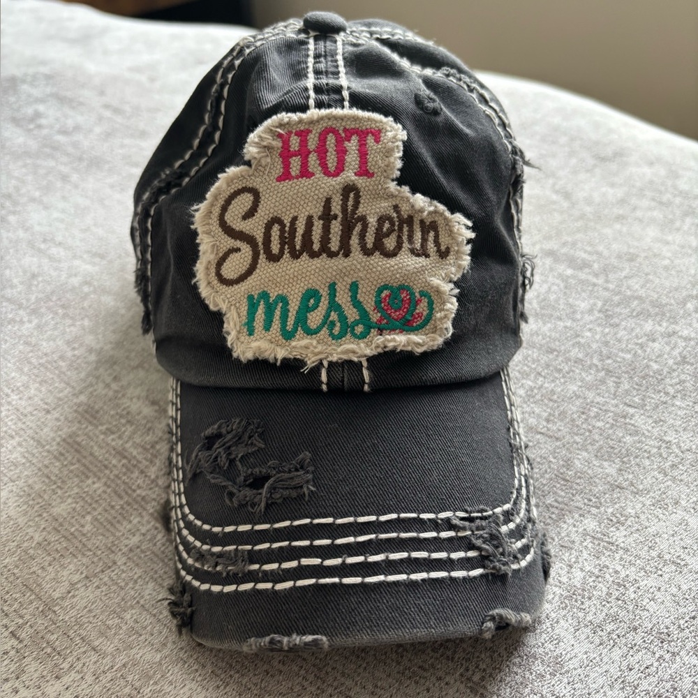 KBETHOS Vintage “Hot Southern Mess” Distressed Cap - Women Black NWOT